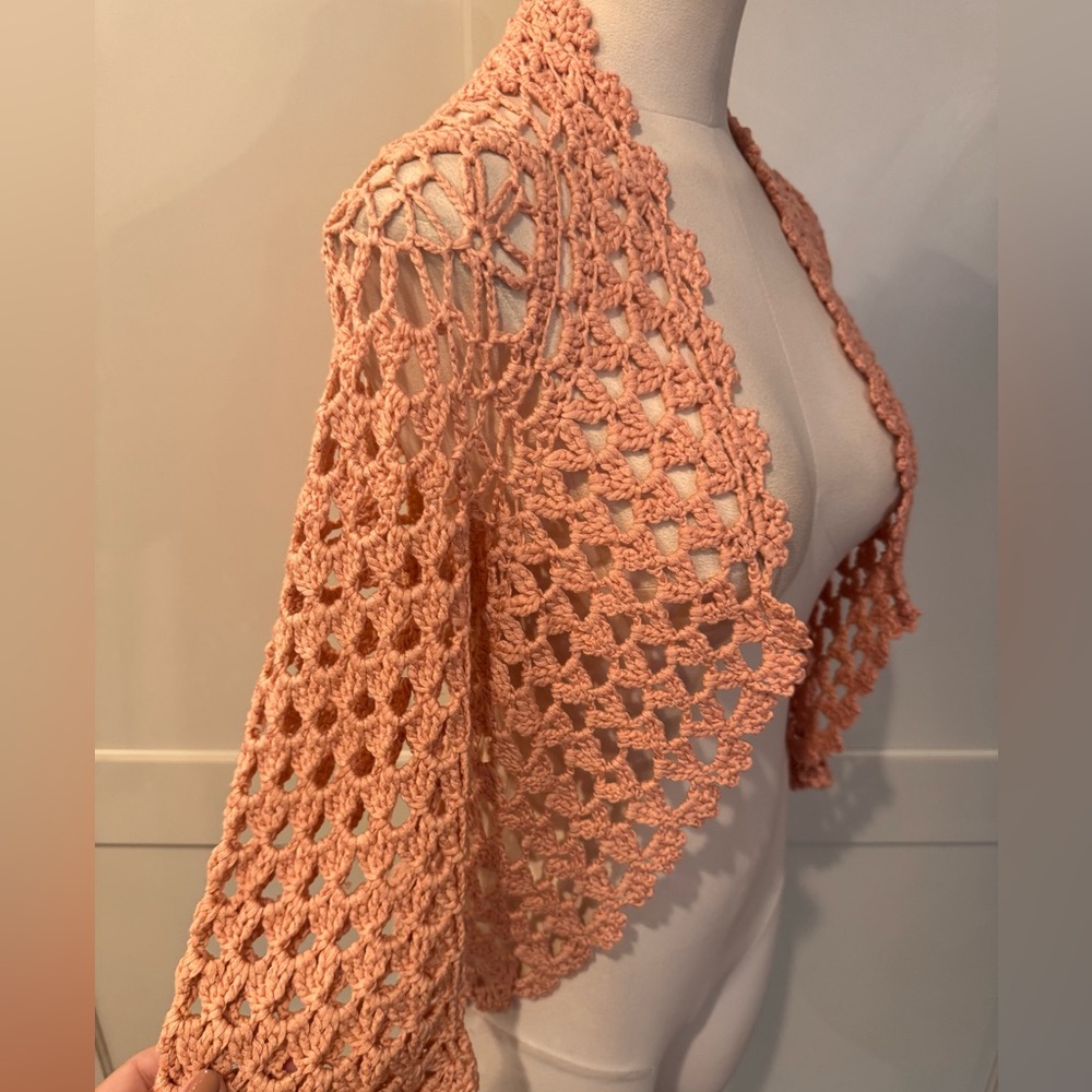 Crochet Open-Front Sweater in Pink - Picture 2 of 4